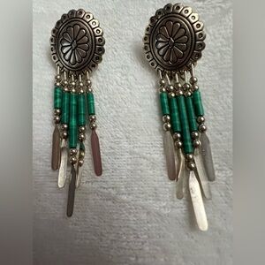 Silver and Green Dangle Earrings